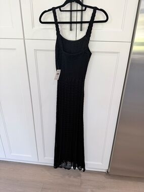 Aqua Black Crochet Maxi Dress with Braided Straps